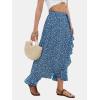 imageEXLURA Womens Floral Print High Waisted Wrap Long Maxi Skirts Ruffle Hem Self Tie Knot Summer Chiffon Midi Skirts 2025Blue Floral
