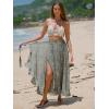 imageEXLURA Womens Floral Print High Waisted Wrap Long Maxi Skirts Ruffle Hem Self Tie Knot Summer Chiffon Midi Skirts 2025Green Floral