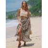 imageEXLURA Womens Floral Print High Waisted Wrap Long Maxi Skirts Ruffle Hem Self Tie Knot Summer Chiffon Midi Skirts 2025Khaki Floral
