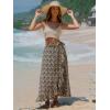 imageEXLURA Womens Floral Print High Waisted Wrap Long Maxi Skirts Ruffle Hem Self Tie Knot Summer Chiffon Midi Skirts 2025Khaki Floral