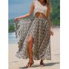 imageEXLURA Womens Floral Print High Waisted Wrap Long Maxi Skirts Ruffle Hem Self Tie Knot Summer Chiffon Midi Skirts 2025Khaki Floral