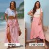 imageEXLURA Womens Floral Print High Waisted Wrap Long Maxi Skirts Ruffle Hem Self Tie Knot Summer Chiffon Midi Skirts 2025Red Floral
