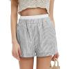 imageEXLURA Womens Stripe Print Exposed Boxer Shorts Elastic High Waisted Wide Leg Y2K Workout Gym ShortsBlack Stripe