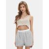 imageEXLURA Womens Stripe Print Exposed Boxer Shorts Elastic High Waisted Wide Leg Y2K Workout Gym ShortsBlack Stripe