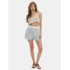 imageEXLURA Womens Stripe Print Exposed Boxer Shorts Elastic High Waisted Wide Leg Y2K Workout Gym ShortsBlack Stripe