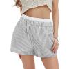 imageEXLURA Womens Stripe Print Exposed Boxer Shorts Elastic High Waisted Wide Leg Y2K Workout Gym ShortsBlack Stripe
