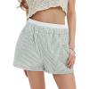 imageEXLURA Womens Stripe Print Exposed Boxer Shorts Elastic High Waisted Wide Leg Y2K Workout Gym ShortsBlue Stripe