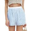 imageEXLURA Womens Stripe Print Exposed Boxer Shorts Elastic High Waisted Wide Leg Y2K Workout Gym ShortsGreen Stripe