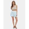imageEXLURA Womens Stripe Print Exposed Boxer Shorts Elastic High Waisted Wide Leg Y2K Workout Gym ShortsGreen Stripe