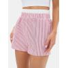 imageEXLURA Womens Stripe Print Exposed Boxer Shorts Elastic High Waisted Wide Leg Y2K Workout Gym ShortsRed Stripe
