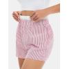 imageEXLURA Womens Stripe Print Exposed Boxer Shorts Elastic High Waisted Wide Leg Y2K Workout Gym ShortsRed Stripe