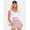 imageEXLURA Womens Stripe Print Exposed Boxer Shorts Elastic High Waisted Wide Leg Y2K Workout Gym ShortsRed Stripe