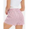 imageEXLURA Womens Stripe Print Exposed Boxer Shorts Elastic High Waisted Wide Leg Y2K Workout Gym ShortsRed Stripe