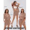 imageEXLURA Womens Summer 2 Piece Sets Casual Short Sleeve Striped Shirts Shorts Matching Sets Vacation Cruise Beach Outfits 2025Caramel