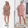imageEXLURA Womens Summer 2 Piece Sets Casual Short Sleeve Striped Shirts Shorts Matching Sets Vacation Cruise Beach Outfits 2025Caramel