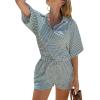 imageEXLURA Womens Summer 2 Piece Sets Casual Short Sleeve Striped Shirts Shorts Matching Sets Vacation Cruise Beach Outfits 2025Green