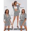 imageEXLURA Womens Summer 2 Piece Sets Casual Short Sleeve Striped Shirts Shorts Matching Sets Vacation Cruise Beach Outfits 2025Grey