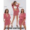 imageEXLURA Womens Summer 2 Piece Sets Casual Short Sleeve Striped Shirts Shorts Matching Sets Vacation Cruise Beach Outfits 2025Red
