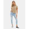 imageEXLURA Womens Summer Cute Crop Tops Short Sleeve Pleated Tshirts Crewneck Business Trendy Blouse Beach Vacation Outfits 2025Apricot