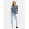 imageEXLURA Womens Summer Cute Crop Tops Short Sleeve Pleated Tshirts Crewneck Business Trendy Blouse Beach Vacation Outfits 2025Blue