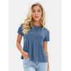 imageEXLURA Womens Summer Cute Crop Tops Short Sleeve Pleated Tshirts Crewneck Business Trendy Blouse Beach Vacation Outfits 2025Blue