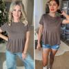 imageEXLURA Womens Summer Cute Crop Tops Short Sleeve Pleated Tshirts Crewneck Business Trendy Blouse Beach Vacation Outfits 2025Brown