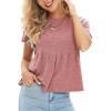 imageEXLURA Womens Summer Cute Crop Tops Short Sleeve Pleated Tshirts Crewneck Business Trendy Blouse Beach Vacation Outfits 2025Pink