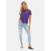 imageEXLURA Womens Summer Cute Crop Tops Short Sleeve Pleated Tshirts Crewneck Business Trendy Blouse Beach Vacation Outfits 2025Purple