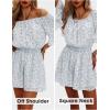 imageEXLURA Womens Summer Floral Romper Dress Off Shoulder Ruffle Elastic Wasit Wide Leg Shorts Jumpsuit Vacation Beach 2025Blue Floral