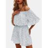 imageEXLURA Womens Summer Floral Romper Dress Off Shoulder Ruffle Elastic Wasit Wide Leg Shorts Jumpsuit Vacation Beach 2025Blue Floral