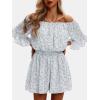 imageEXLURA Womens Summer Floral Romper Dress Off Shoulder Ruffle Elastic Wasit Wide Leg Shorts Jumpsuit Vacation Beach 2025Blue Floral