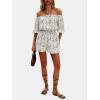 imageEXLURA Womens Summer Floral Romper Dress Off Shoulder Ruffle Elastic Wasit Wide Leg Shorts Jumpsuit Vacation Beach 2025Green Floral