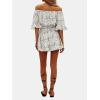 imageEXLURA Womens Summer Floral Romper Dress Off Shoulder Ruffle Elastic Wasit Wide Leg Shorts Jumpsuit Vacation Beach 2025Green Floral