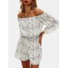 imageEXLURA Womens Summer Floral Romper Dress Off Shoulder Ruffle Elastic Wasit Wide Leg Shorts Jumpsuit Vacation Beach 2025Green Floral