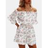 imageEXLURA Womens Summer Floral Romper Dress Off Shoulder Ruffle Elastic Wasit Wide Leg Shorts Jumpsuit Vacation Beach 2025Pink Floral