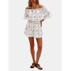 imageEXLURA Womens Summer Floral Romper Dress Off Shoulder Ruffle Elastic Wasit Wide Leg Shorts Jumpsuit Vacation Beach 2025Pink Floral