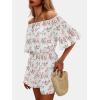 imageEXLURA Womens Summer Floral Romper Dress Off Shoulder Ruffle Elastic Wasit Wide Leg Shorts Jumpsuit Vacation Beach 2025Pink Floral