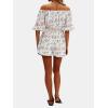 imageEXLURA Womens Summer Floral Romper Dress Off Shoulder Ruffle Elastic Wasit Wide Leg Shorts Jumpsuit Vacation Beach 2025Pink Floral