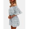 imageEXLURA Womens Summer Floral Romper Dress Off Shoulder Ruffle Elastic Wasit Wide Leg Shorts Jumpsuit Vacation Beach 2025Purple Floral