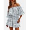 imageEXLURA Womens Summer Floral Romper Dress Off Shoulder Ruffle Elastic Wasit Wide Leg Shorts Jumpsuit Vacation Beach 2025Purple Floral