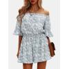 imageEXLURA Womens Summer Floral Romper Dress Off Shoulder Ruffle Elastic Wasit Wide Leg Shorts Jumpsuit Vacation Beach 2025Purple Floral