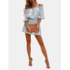 imageEXLURA Womens Summer Floral Romper Dress Off Shoulder Ruffle Elastic Wasit Wide Leg Shorts Jumpsuit Vacation Beach 2025Purple Floral