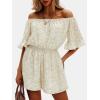 imageEXLURA Womens Summer Floral Romper Dress Off Shoulder Ruffle Elastic Wasit Wide Leg Shorts Jumpsuit Vacation Beach 2025Yellow Floral