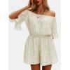 imageEXLURA Womens Summer Floral Romper Dress Off Shoulder Ruffle Elastic Wasit Wide Leg Shorts Jumpsuit Vacation Beach 2025Yellow Floral
