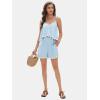 imageEXLURA Womens Summer Romper 2025 Spaghetti Strappy Ruffle Jumpsuit Halter Neck Pleated Outfits with PocketsBlue