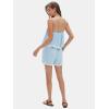 imageEXLURA Womens Summer Romper 2025 Spaghetti Strappy Ruffle Jumpsuit Halter Neck Pleated Outfits with PocketsBlue