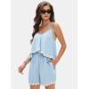 imageEXLURA Womens Summer Romper 2025 Spaghetti Strappy Ruffle Jumpsuit Halter Neck Pleated Outfits with PocketsBlue