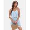 imageEXLURA Womens Summer Romper 2025 Spaghetti Strappy Ruffle Jumpsuit Halter Neck Pleated Outfits with PocketsBlue