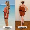 imageEXLURA Womens Summer Romper 2025 Spaghetti Strappy Ruffle Jumpsuit Halter Neck Pleated Outfits with PocketsCaramel