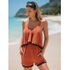 imageEXLURA Womens Summer Romper 2025 Spaghetti Strappy Ruffle Jumpsuit Halter Neck Pleated Outfits with PocketsCaramel